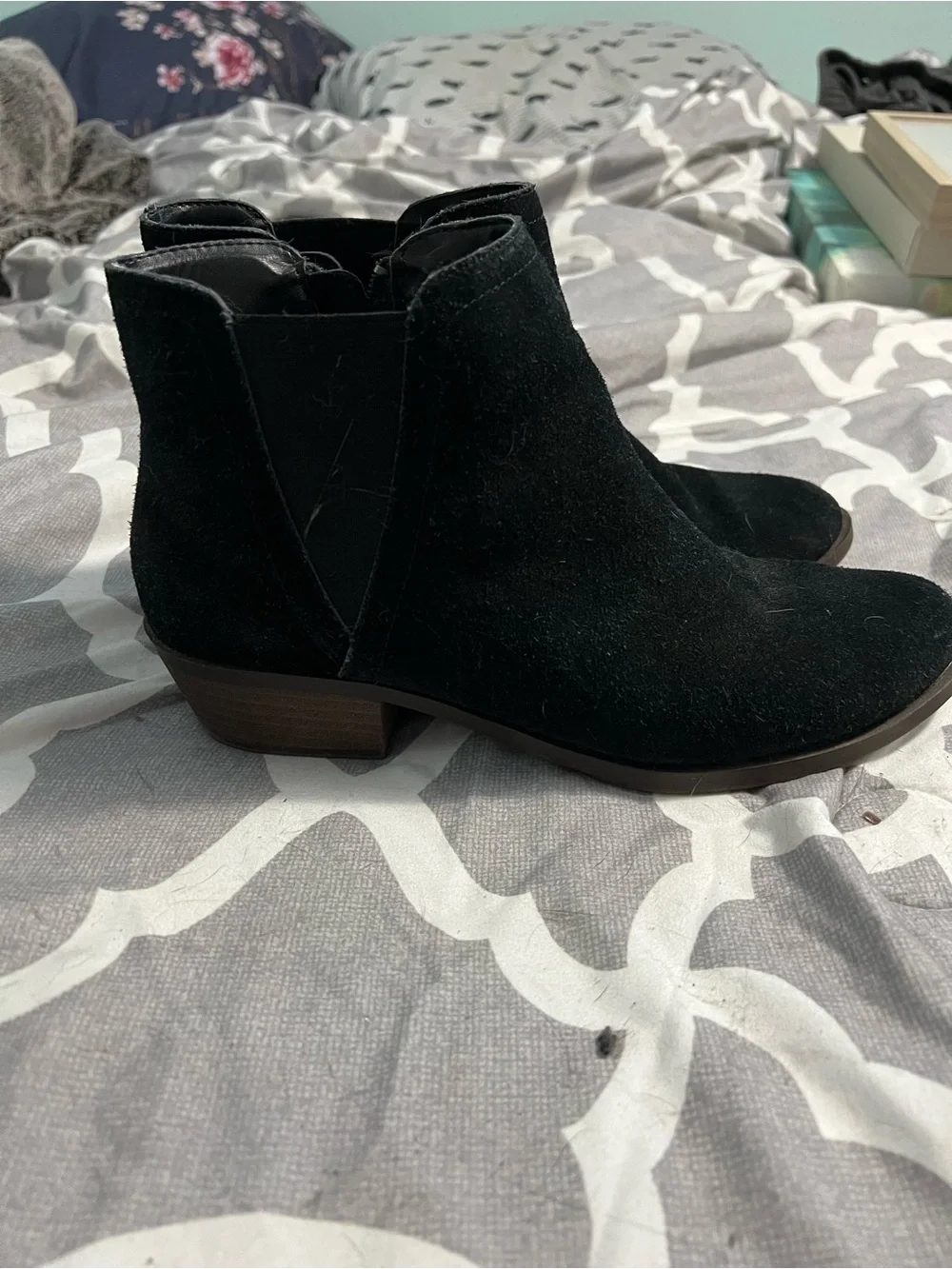 Kensie Black Suede Ankle Booties with Low Heel